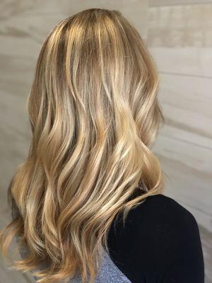 Strawberries and cream Blonde Balayage (beige gold blonde Balayage on a natural redhead)