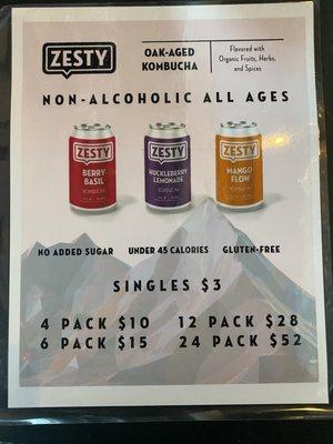 Zesty Non-Alcoholic Kombucha Menu