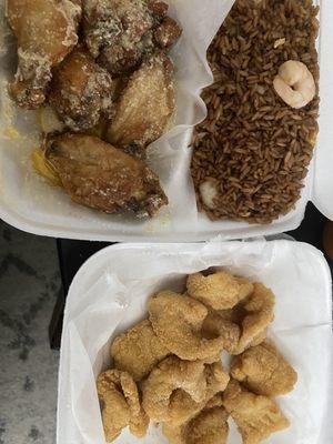 6 Atl Wings & Shrimp Fried Rice and Catfish Nugget (12 Pieces)