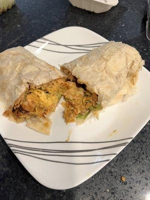 Shrimp burrito cross section - this is spicy