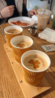 Coffee flight and pizza from food truck outside