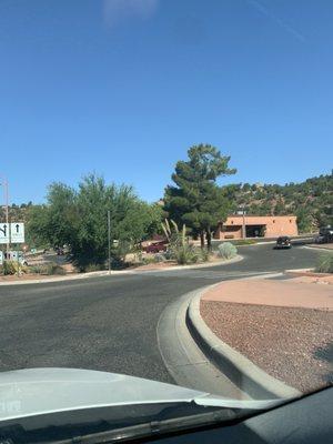 Approaching the parking lot from the traffic circle