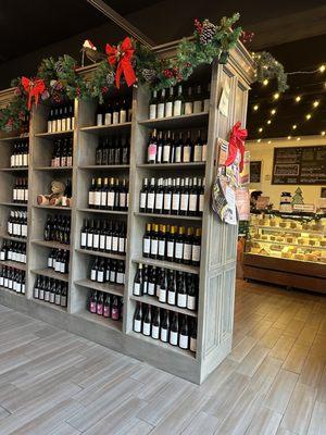 Wine shelf all decorated for the holidays