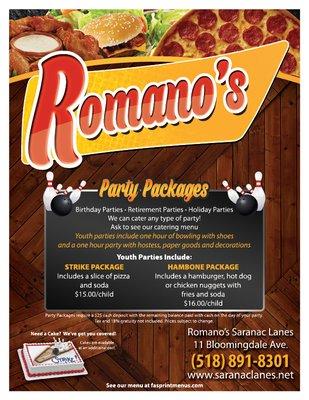 Romano's Saranac Lanes 2017 Menu