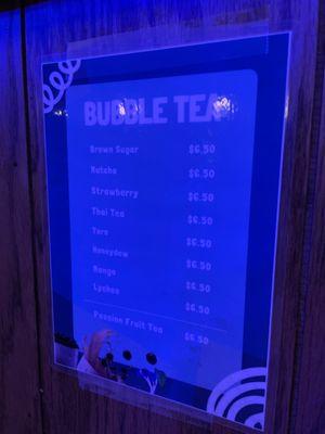 Bubble tea menu