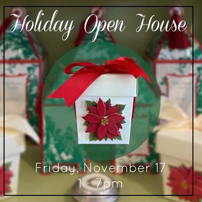 We are having an open house on Friday, Nov. 17 from 1-7pm. Come see all the fun & unique gifts while enjoying some wine and light snacks.