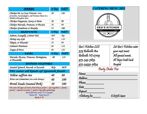 Our 2022 Catering menu