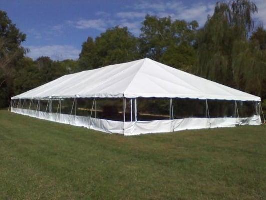 40 x 100 frame tent with clear side walls.