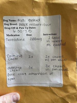 not my instructions I never said to give calming pills every single day let alone 2 every night,only rule was to give tramadol on 4 July,