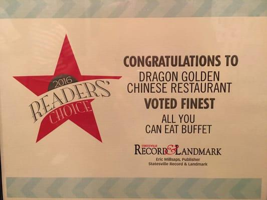 2016 Award for "All you can eat buffet"