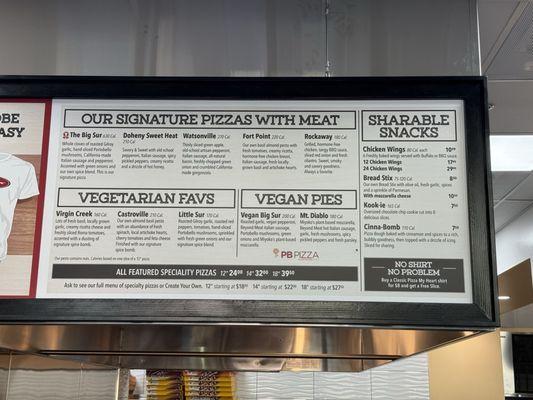 Menu for whole pies & shareable snacks