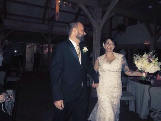 Happily walking in my wedding dress!