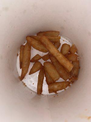 Got down to the bottom of my fries to find hair underneath. Disgusted to say the least.