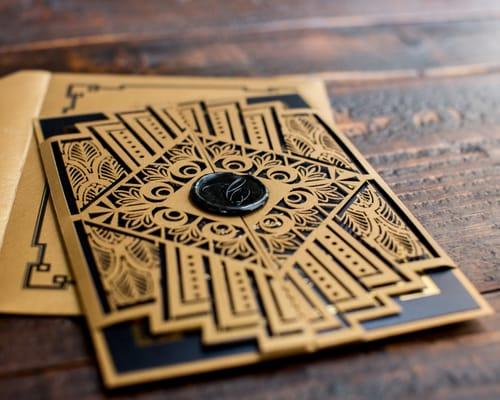 Laser cut Wedding Invitation with custom wax seal