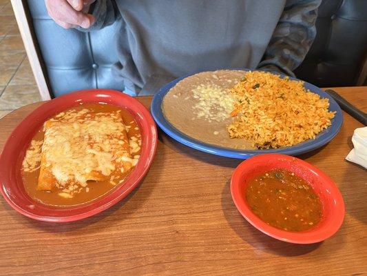 Cheese enchilada with rice and beans !