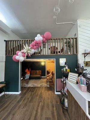 Upstairs loft with seating area