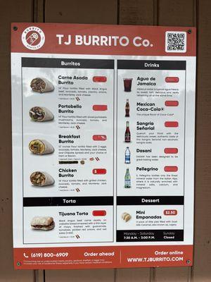 TJ Burrito Co Menu 1/2024