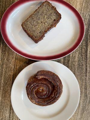 Top: "tea cake" (aka banana bread), bottom: cardamom bun (yum!)