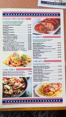 Menu of Italian Specialties, Stir Fries, Chicken, etc.