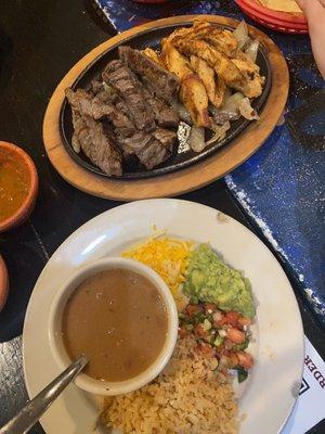 Chicken and Steak Fajitas for two (2) with charro beans and corn tortillas