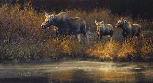 "Moose Creek Drifters", oil on linen, copyright Kay Witherspoon 2011, 12x22, SOLD