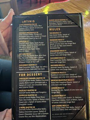 Drink menu