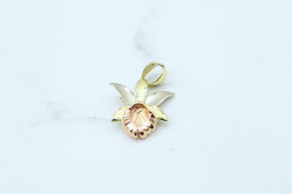 14K tri-color orchid charm