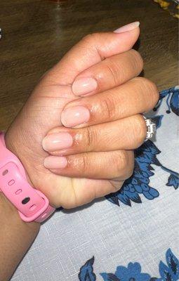 I like simple nails. I went  for a quick set.  I wrapped my nails and a light pink nail polish.