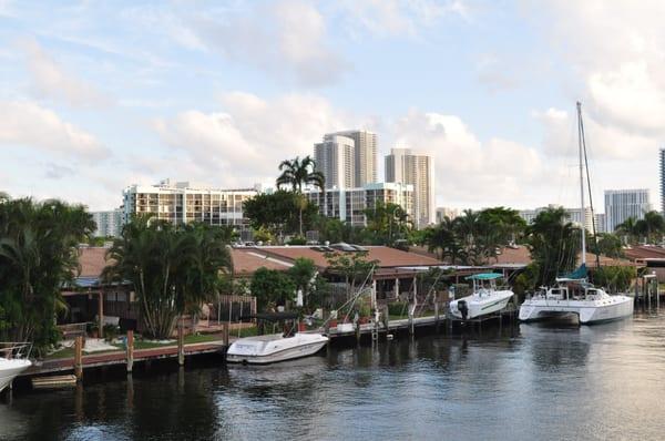 Hallandale Beach Florida Three Isles Blvd waterfront townhomes with available boat slips. Great walking area with near by play ground.