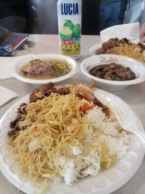 Pancit, sinigang, rice, bistec, gulay (veggies). All you can eat authentic Filipino food!!!