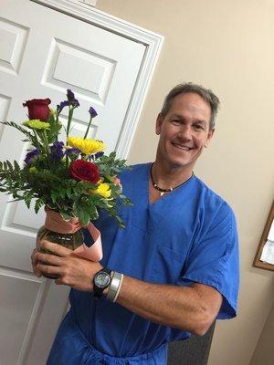 Flowers for Dr Homrighausen from a happy patient.