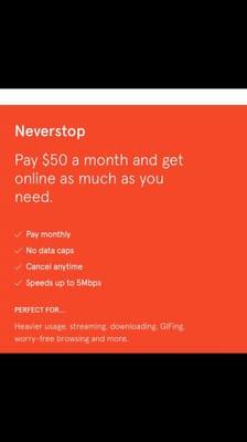 This was the plan Karma had before. We paid for this and they changed it. Now theirs data caps and slower speeds.