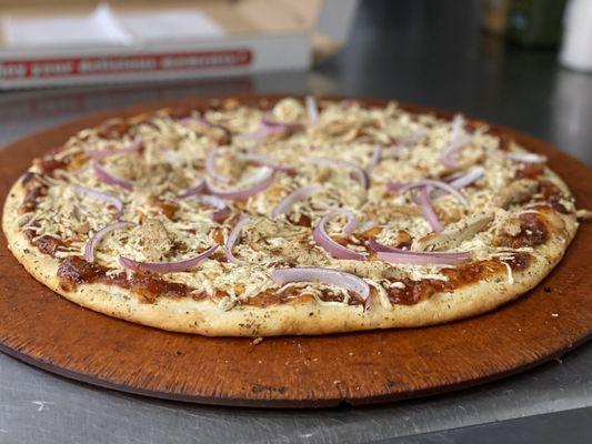 The hit of the party...BBQ Chicken Pizza (plant based of course)