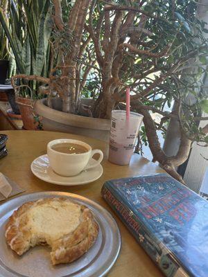 Coffee and danish by the window seating area