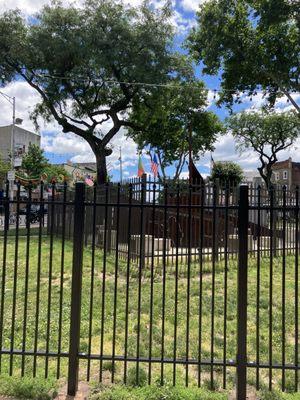 Now behind two layers of black steel fences is some kind of memorial, even uglier than designed!