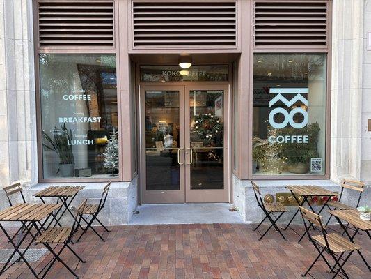 Koko Coffee Storefront with patio seating year round