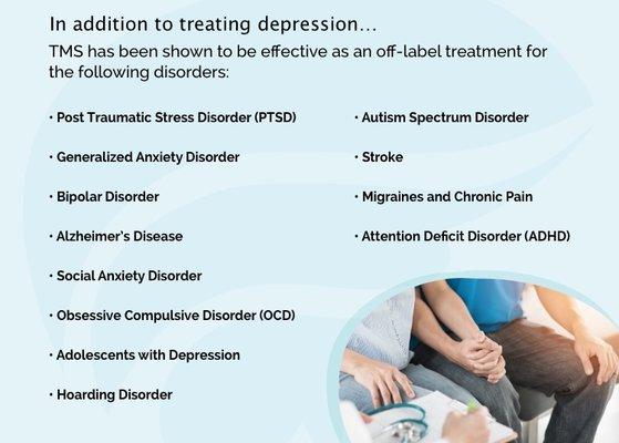 Safe, FDA approved  and highly effective, TMS has revolutionized the care of many disorders when medications have failed.