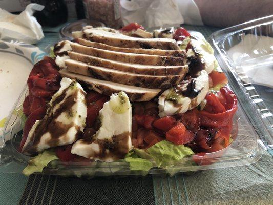 Salad with grilled chicken, fresh mozzarella and tomatoes