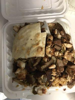 Mixed gyro platter. Chicken and lamb. Very good.