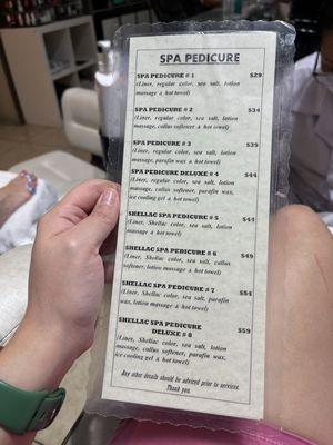 Spa prices for pedicure