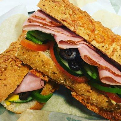 Black Forest Ham on Italian Herb and Cheese Bread.