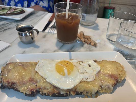 CROQUE MADAME, ham, gruyère, bechamel, sunny side up egg