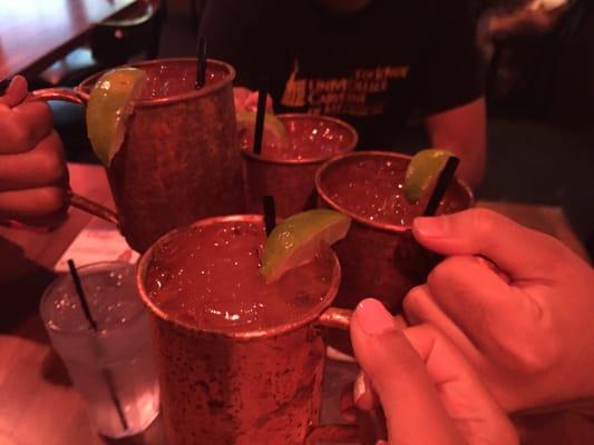 Moscow mules in copper mugs