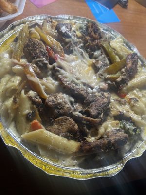 Rasta pasta with jerk chicken