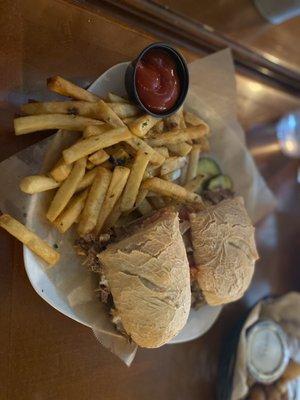 Roast beef po' boy and rosemary fries.