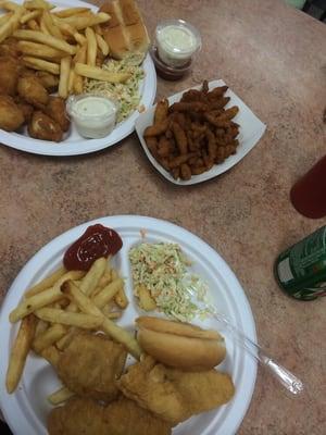 Clam strips. Scallop dinner and kids chicken tenders for the little one.