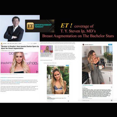 Entertainment Tonight covers T. Y. Steven Ip, MD, Celebrity Newport Beach Plastic Surgeon - Breast Augmentation on The Bachelor Star