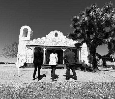 My friends and I in front of the church