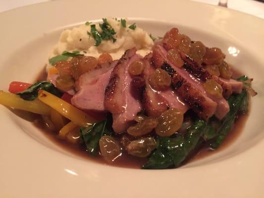 Delicious choice of duck breast w/ garlic mashed potatoes.