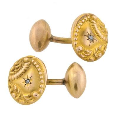 Victorian 14kt Repousse Rose Cut Diamond Cufflinks for the Gentleman!